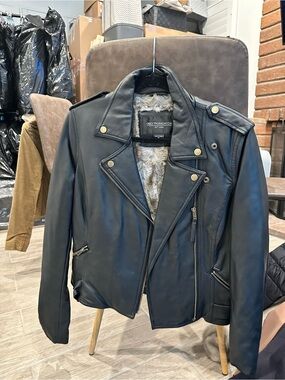 Obey Black Faux Leather Moto Jacket with Faux Fur Lining